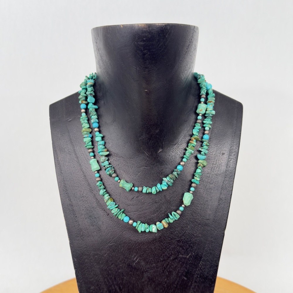 Vintage Carolyn Pollack Relios Turquoise & Sterling Bead Spacer Necklace 36”